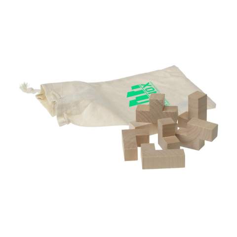 Houten puzzel (4 x 4 x 4 cm). Inclusief handleiding. In katoenen zak.