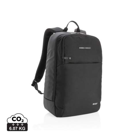 This unique Swiss Peak laptop backpack with UV-C sterilising pocket features a minimalistic design and has an integrated UV-C sterilising external front pocket, killing up to 99,9% of the bacteria on items placed inside the pouch. Perfect for sanitising your keys and phone for example while on the go in 3 minutes. The three UV-C LED lights inside are non-toxic and mercury free. The design will also ensure that the UV-C LED light will switch off automatically when the sterilising pocket is opened via the zipper  so the user will not be exposed to the UV-C light. The backpack has a laptop compartment in the main pocket which fits a 15.6 inch laptop, 2 open pockets and 2 pen loops. Mesh padded back and straps for comfort. Including a micro USB cable which you can use to connect your powerbank with to charge the UV-C pouch. Exterior 600D and 900D PU coated polyester. Interiour 210D polyester. Compliant with EN62471. PVC free.<br /><br />FitsLaptopTabletSizeInches: 15.6