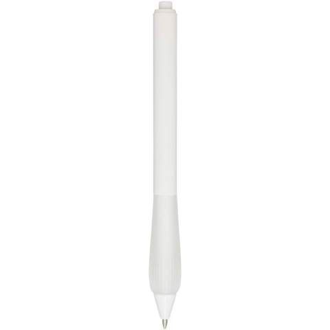 Recycled plastic ballpoint pen with a rubberized barrel, and grip made of TPR. Ink colour: Blue. Writing length: 1000 metres. Nib size: 1.0 mm.