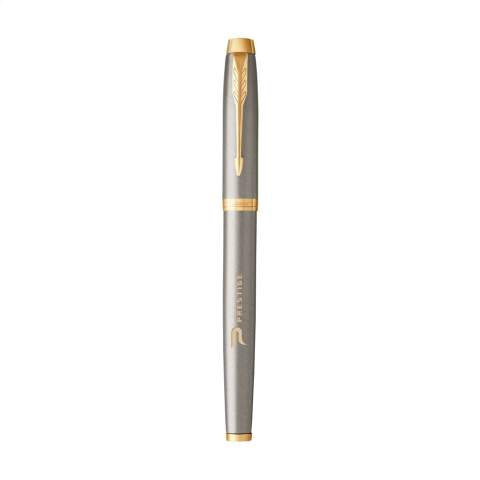 Black ink rollerball pen by Parker. With a sleek, tapered shape and exclusive design. The brass barrel, combined with a black plastic front section and high-gloss stainless steel accents, creates an elegant appearance. With removable cap and iconic arrow clip. The rollerball tip and fast-drying blue gel refill ensure a smooth writing experience. Ideal as a personal gift and perfect for daily use. Supplied in a Parker gift box. Made in Europe. Packed individually.