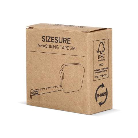 Ruban de mesure durable de 3 m en ABS recyclé, avec un ruban de 16 mm de large et une rigidité jusqu'à 1,3 m. Sa surface plane est idéale pour le marquage. Conforme aux normes de la classe MID II de la CEE pour des mesures précises.
