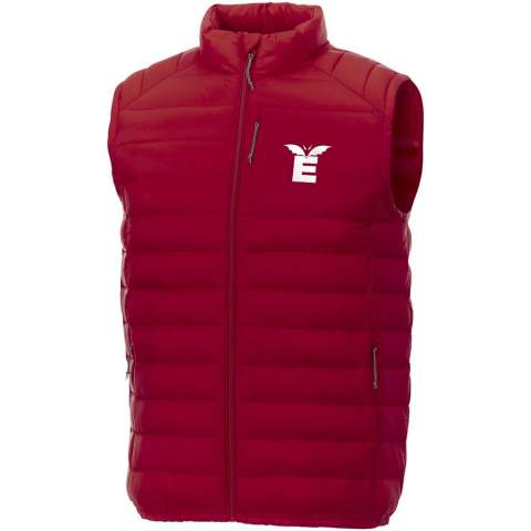 The Pallas men's insulated bodywarmer – a perfect blend of style and functionality. Stay protected from cold and wind with the inner stormflap featuring a chinguard. The bodywarmers's chest pocket with zipper closure provides a secure space for your essentials. The elasticated binding adds a stylish touch while ensuring a secure fit. Made of 38 g/m² of dull cire 380T nylon woven fabric, the bodywarmer offers a sleek and durable exterior. The padding and filling consist of fake down insulation made of polyester, providing lightweight warmth without compromising on comfort. 