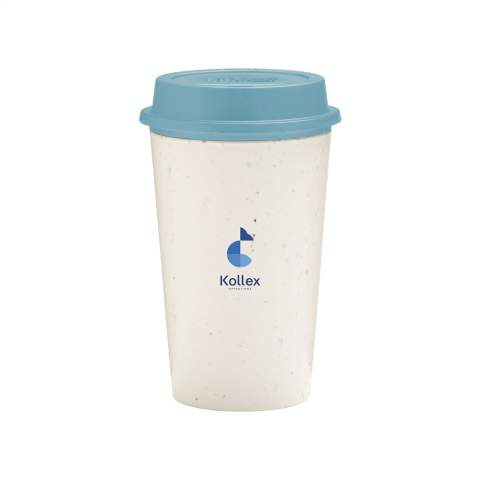 Double-walled, circular reusable coffee-to-go cup with lid. A product of the brand Circular&Co. The outer insulating layer of this cup is made from used single-use coffee cups. With inner wall and lid with drinking hole made of PP. The Now Cup is insulated, keeping your hands cool and your coffee or tea hot. Food Safe and leakproof. 100% recyclable. Dishwasher-safe. Washing by hand is recommended to preserve the imprint. Capacity 340 ml. Made in the UK.      EXTRA INFO: With a minimum order of 5,000 pieces, the lid of this product is available in any PMS colour. A way to create a perfect match between product and imprint.