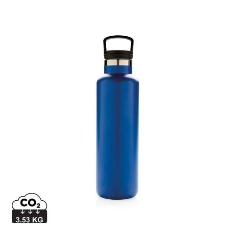 Pulverbeschichtete, doppelwandig isolierte Vakuumflasche mit schwarzem Griff. Der 2-in-1 Deckel mit Filter eignet sich perfekt für Tee oder als Aromafach. Die Flasche für alle Anlässe! 304 SS innen und 201 SS außen hält Ihre Getränke für bis zu 5h warm und 15h kalt. Die weiß-graue ist PMS Cool Gray 1. Inhalt: 600ml. Nur Handwäsche.<br /><br />HoursHot: 5<br />HoursCold: 15