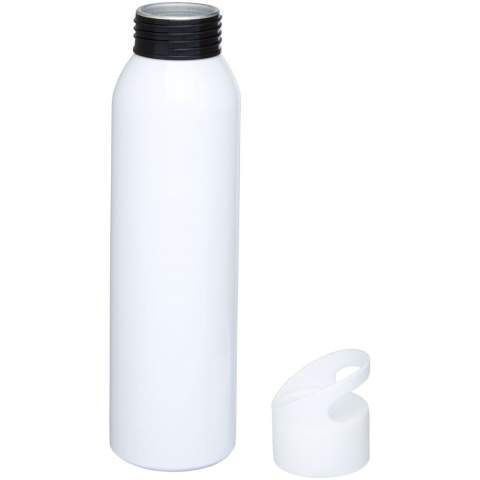 Die auffällige Sky Sportflasche besteht aus Aluminium, einem leichten und dennoch robusten Material. Der Schraubverschluss sorgt dafür, dass sich der Deckel reibungslos öffnen und schließen lässt, und der integrierte Griff erleichtert das Tragen. Die Wasserflasche ist einwandig und fasst bis zu 650 ml. Praktisch ist auch, dass die Sky in die Seitentasche der meisten Rucksäcke und in die meisten Getränkehalter im Auto passt.