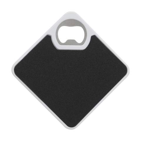 Coaster and metal opener in one. With non-slip base. Can be printed with your own photo, logo or own design in full colour.  Very suitable for sending as a mailbox gift.