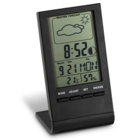 Blijf altijd op de hoogte van het weer met dit elektronische weerstation. LCD display waarop thermometer (C&amp;F), hygrometer, barometer, tijd, maanstand en kalender worden weergegeven. Het weerstation beschikt over een alarmfunctie. Wordt geleverd inclusief batterijen.