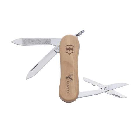 Original Swiss Victorinox pocket knife with a walnut handle, connecting plates made of hard-anodised aluminium and tools made of 100% recycled steel. 3-pieces with 5 functions: knife, file with wire stripper, scissors and key ring. Includes instruction manual and lifetime warranty on material and manufacturing defects. Victorinox knives are a worldwide symbol for reliability, functionality and perfection. Please note local rules may apply regarding the possession and/or carrying of knives or multitools in public. Each item is individually boxed.