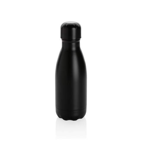 Verhoog uw dagelijkse waterinname met deze unikleur vacuüm geïsoleerde roestvrijstalen fles. De fles houdt gekoelde dranken maximaal 15 uur koud en warme dranken maximaal 5 uur warm. Met een basis die in de meeste bekerhouders past, houdt deze slank uitziende waterfles je overal onderweg gehydrateerd. Met een capaciteit van 260ml ideaal voor kinderen om of in je tas te gooien.<br /><br />HoursHot: 5<br />HoursCold: 15
