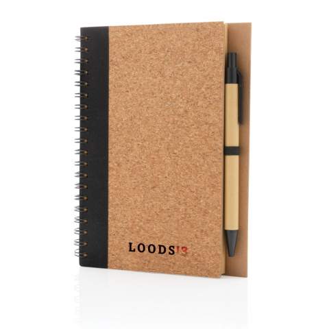 Keep track of your thoughts, notes, plans, to-do's and more with this cork spiral notebook with pen. The notebook features lined 70 gr cream coloured recycled paper with 70 sheets / 140 pages. The notebook has a colour matching kraft barrel pen. The writing length of the pen is 600m with blue German Dokumental ink.<br /><br />NotebookFormat: Other<br />NumberOfPages: 140<br />PaperRulingLayout: Lined pages