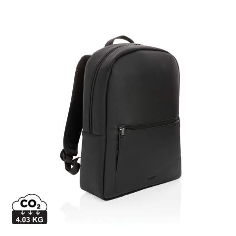 Take your commuting style up a notch with this structured backpack made with soft PU in a clean and sleek style with tonal zippers. The backpack features a top zip closure, top carrying handle, adjustable shoulder straps, external zip pocket, interior zip pocket, luggage strap and a 15.6 inch laptop pocket. Exterior 100% PU, interior 100% 210D polyester. PVC free.<br /><br />FitsLaptopTabletSizeInches: 15.6<br />PVC free: true