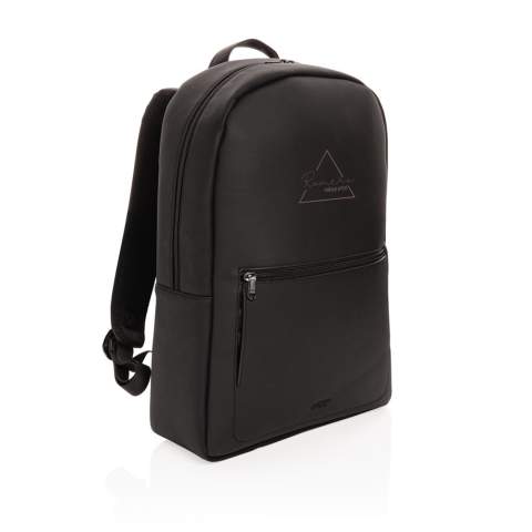 Take your commuting style up a notch with this structured backpack made with soft PU in a clean and sleek style with tonal zippers. The backpack features a top zip closure, top carrying handle, adjustable shoulder straps, external zip pocket, interior zip pocket, luggage strap and a 15.6 inch laptop pocket. Exterior 100% PU, interior 100% 210D polyester. PVC free.<br /><br />FitsLaptopTabletSizeInches: 15.6<br />PVC free: true