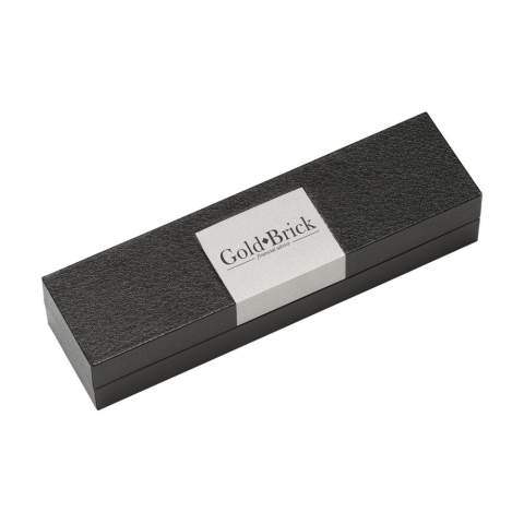 Ballpoint with turn click system, with shiny metal trim and large blue ink fill. In a case.