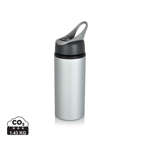 Duurzame enkelwandige aluminium sportfles met schroefdop en inklapbare drinktuit. BPA-vrij. Inhoud 600 ml.