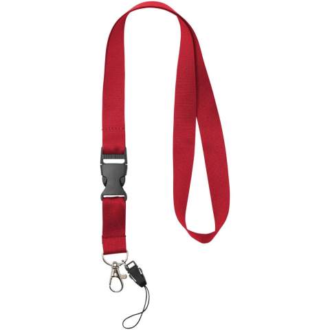 Sagan lanyard with detachable buckle, phone holder.The multi-function lanyard offering a detachable buckle, hook clip and a phone holder. In a wide range of colours with impressive logo sizes the most complete offering available.