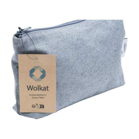 Sustainable and spacious toiletry bag from the Dutch brand Wolkat. Made from old and discarded clothing, donated by consumers in the Netherlands. At Wolkat they control the entire process, from collection, sorting, recycling, spinning and weaving - everything under one roof. No water, paint or chemicals are used during the entire textile recycling process. Wolkat shreds and fiberizes these textiles into pure fibres, which are then sent to their own spinning mill based in Morrocco. In this spinning mill, yarns are spun in different thicknesses and qualities. This is used to make products such as this toiletry bag, consisting of 52% recycled textiles and 48% RPET. This toiletry bag has a reinforced wide bottom and a zipper with plenty of space for storing make-up or toiletries.