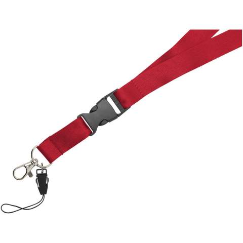 Sagan lanyard with detachable buckle, phone holder.The multi-function lanyard offering a detachable buckle, hook clip and a phone holder. In a wide range of colours with impressive logo sizes the most complete offering available.