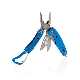 Compact and durable multitool with 7 functions. With aluminium case and stainless steel tools. Tools include: needle nose plier, regular plier, wire cutter, knife, saw knife & bottle opener, phillips screwdriver and carabiner. Packed in gift box.