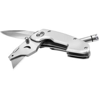 Folding knife with torch function and replaceable cutter with protection cap. Battery included.