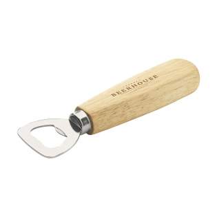 Durable bottle opener with beech wood handle. Designed for ease of use.