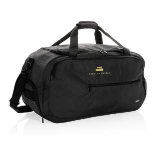 The Swiss Peak AWARE™ RPET modern sports duffle is the perfect companion for a visit to the gym or a short break. With a big easy access opening you can find your essentials at a glance. Zipper front pocket and 2 outer mesh pockets. The duffel has straps that let you carry it any way that feels best. The duffle exterior and lining is made with 100% recycled polyester. With AWARE™ tracer that validates the genuine use of recycled materials. Each bag saves 18.8 litres of water and has reused 31.5 0.5L PET bottles. 2% of proceeds of each product sold  with AWARE™ will be donated to Water.org.