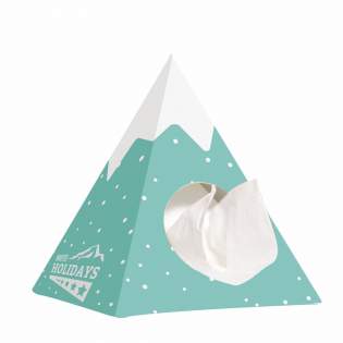 Tissue box in the shape of a pyramid, filled with 50 2-layer tissues