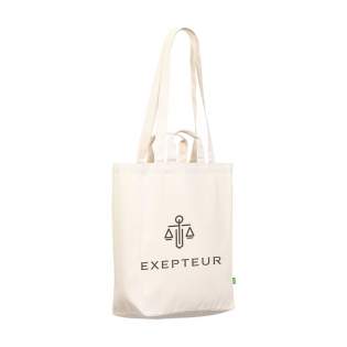 Sturdy ECO shopping bag made from 100% woven, organic cotton canvas (280 g/m²). This bag has short and long handles and can therefore be carried in several different ways. Also equipped with a small storage compartment on the inside of the bag. Ideal replacement for single-use plastic bags. Capacity approx. 19 litres.