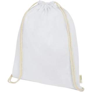 Sustainable drawstring bag with large main compartment and cotton drawstring closure. GOTS certified organic cotton bag. Resistance up to 5 kg weight. 