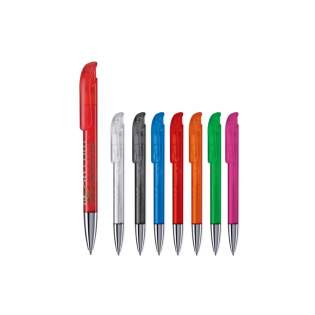 Toppoint design balpen, geproduceerd in Duitsland. Deze pen bevat een blauwschrijvende Jumbo vulling voor 4,5km schrijfplezier. Het is een transparante pen met een metalen tip. 