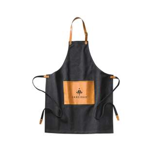 Robust apron in stonewashed canvas 500 gsm with vegan leather details. An apron that ages with dignity.