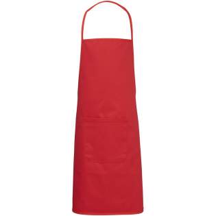 Children's apron with tie back closure and front pocket.
