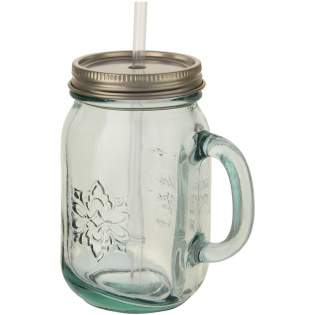This 550 ml glass mug with straw made of 100% recycled glass is perfect for drinking water, lemonades, teas, juices, or cocktails. The mug is made of recycled glass bottles and has a stainless steel screw cap making it right on trend for people who are looking to enjoy their favorite drink on-the-go. Recycled glass is manufactured using less energy, raw material, and additives, than what is required for making traditional glass. The mug and the straw are both dishwasher safe.
