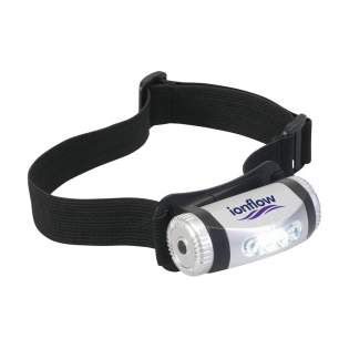 Plastic torch with 4 bright LED lights. Includes 3 settings. The torch is mounted on an adjustable elasticated headband. Batteries incl. Each item is individually boxed.