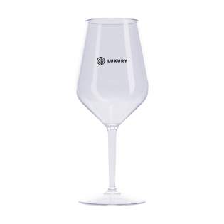 Plastic wineglass on a high stemm, of the HappyGlass brand. Made from clear, transparent BPA-free Tritan copolyester plastic. Virtually unbreakable and lightweight. Well suited for use on (sports) events, festivals and concerts where often there is a glass ban. This quality glass is suitable for multiple use. Capacity 460 ml.