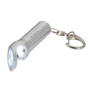Aluminium staaflampje met 3 felwitte, energiezuinige LED-lampjes en flesopener. Aan karabijnhaak. Incl. celbatterijen. Per stuk in doosje.