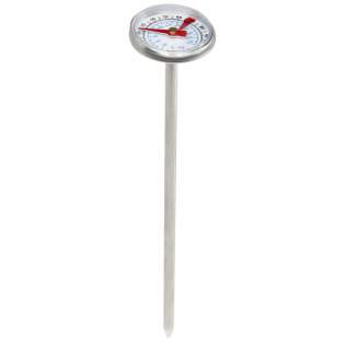 BBQ thermometer with measure ranges in both ℃ and ℉. Mechanical induction can be directly and accurately measured in the oil pan, when frying, or for barbecue temperature control. The durable, stainless-steel casing provides strength and corrosion resistance. Easy to use and easy to clean.