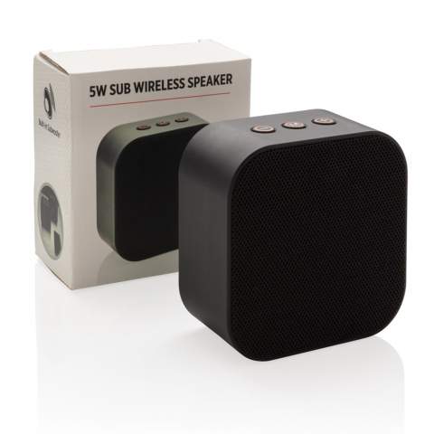Wireless 5W speaker. ABS body with fabric grill and fashionable design details on the buttons. With built-in subwoofer for a perfect bass experience. The 1200 mAh battery allows for a playing time of up to 4 hours on one single charge and connection distance up to 10 metres with BT 5.0.