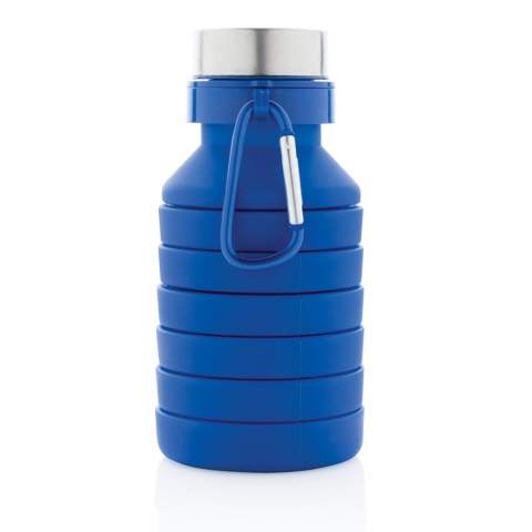 Bespaar 50% ruimte dankzij deze slim ontworpen opvouwbare siliconen fles. Met een inhoud van 550 ml kun je jezelf gehydrateerd houden terwijl je onderweg bent tijdens je buitenactiviteiten. Gemaakt van 100% food grade flexibel siliconen materiaal en is makkelijk schoon te maken. Met een handige karabijnhaak kan je de fles aan je tas haken, zodat je hem gemakkelijk kunt dragen. BPA-vrij.