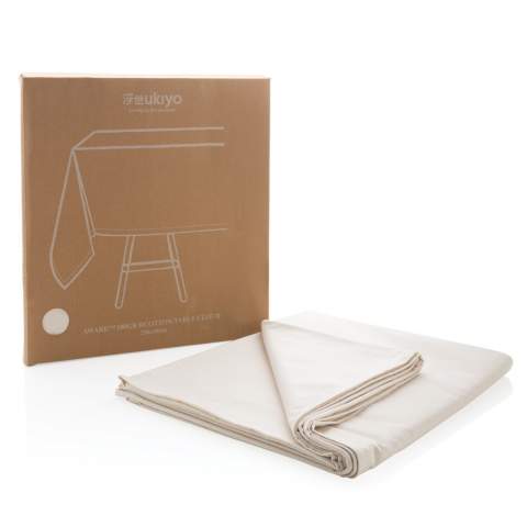 Create the perfect dining space for special occasions with the Ukiyo Aware™ 180gr rcotton table cloth. The neutral design coordinates perfectly with your dining decor. Size 250x140cm. With Aware™ tracer that validates the genuine use of recycled materials. Each table cloth saves 5464.7 litres of water. 2% of proceeds of each product sold containing AWARE™ will be donated to Water.org.