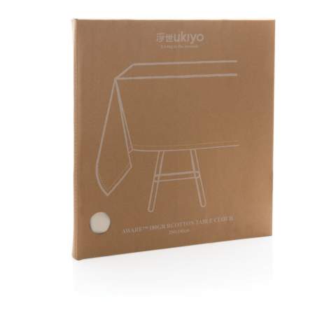 Create the perfect dining space for special occasions with the Ukiyo Aware™ 180gr rcotton table cloth. The neutral design coordinates perfectly with your dining decor. Size 250x140cm. With Aware™ tracer that validates the genuine use of recycled materials. Each table cloth saves 5464.7 litres of water. 2% of proceeds of each product sold containing AWARE™ will be donated to Water.org.