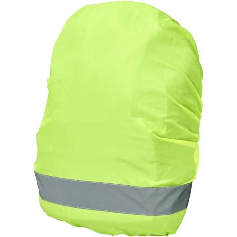 Ideal safety bag cover for cyclists, hikers, commuters, etc. An extra flexible safety accessory that increases visibility, while keeping the contents of the bag dry. Made of high performance waterproof WP 600 lime fluorescent material with reflective film. Selected parameters are tested according to EN 13356:2001 Type 2.