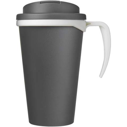 Double-wall insulated mug with secure twist-on spill-proof lid. The lid clips closed to prevent spills and seals without silicone. You can mix and match colours to create your perfect mug. Mug is fully recyclable. Made in the UK. Presented in a white gift box. BPA-free.