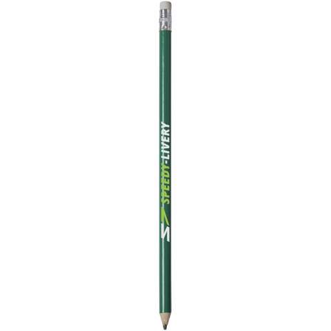Wooden pencil with coloured pencil and white eraser. Unsharpened.