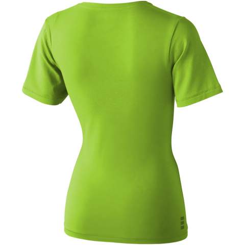 Sustainable promotional apparel. Self fabric collar. V-neck. Stretch fabric. Side seams. Pick-stitch details. Bi-coloured branded shoulder to shoulder tape. Heat transfer main label for tagless comfort.