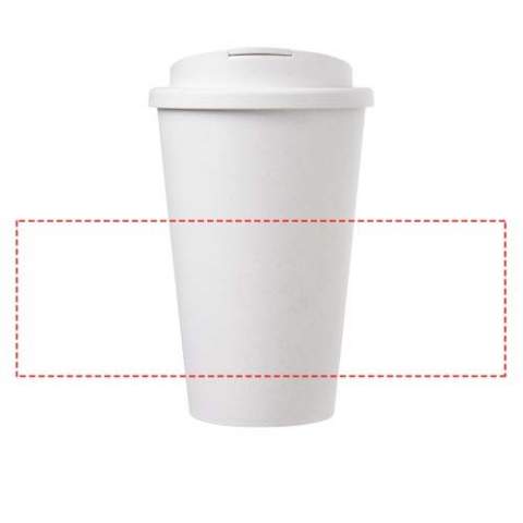 Double-wall insulated tumbler with a secure twist-on spill-proof lid. The lid clips closed to better prevent spillages, and is manufactured without silicone for a fully recyclable mug. Made from 100% pre-consumer recycled material. The shades of black or white may vary, and the white option has a texture colour effect and may include tints of colour, due to the nature of the recycled material. Volume capacity is 350 ml. Made in the UK. Packed in a home compostable bag. BPA-free.