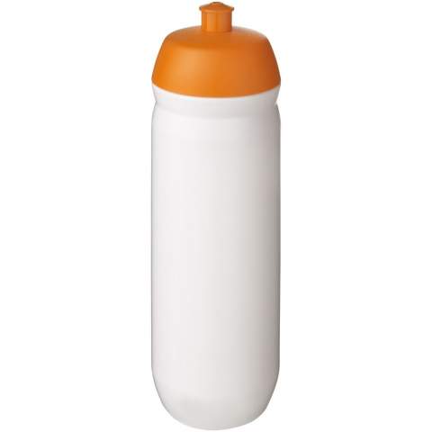 Einwandige Sportflasche mit schraubbarem Klappdeckel. Diese Squeezy-Flasche aus flexiblem MDPE-Kunststoff ist perfekt für den Einsatz beim Sport geeignet. Das Fassungsvermögen beträgt 750 ml. Kontaktieren Sie uns bezüglich weiterer Farbkombinationen. Hergestellt in UK.