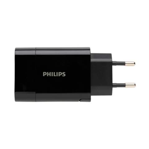 Philips super fast 30W wall adapter with power delivery. The charger comes with one USB 2A output port and one type C output that support power delivery fast charging. This will allow you to charge your mobile device in under one hour if it supports PD charging. Input 100-240V; Type-C output (PD): 5V/3A,9V/2A,12V/1.5A; USB output: 5V/2.4A (max12W) Total Power: 30W. Packed in Philips giftbox.