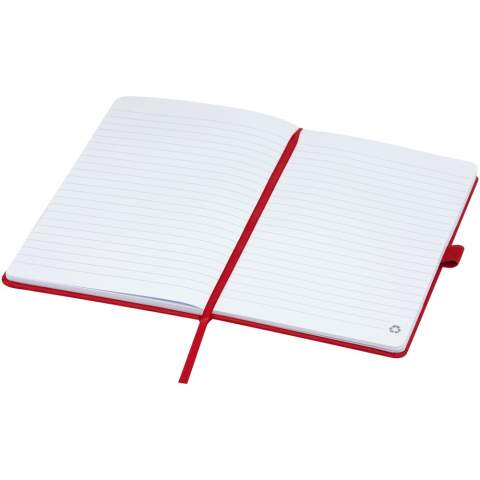 Notitieboek in A5-formaat met cover van RPET-stof. Bevat 80 vellen 70 g/m² gerecycled papier met gelijnde lay-out, een pennenlus en lint. Te combineren met de 107757 Honua RPET-balpen.