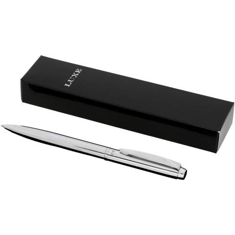Exclusively designed ballpoint pen with shiny chrome accents. Incl. premium black ink refill and packed in a ''LUXE'' gift box (15x3.5x2 cm).