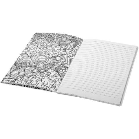 A5 gebundenes Notizbuch enthält 40 Blatt weißes Papier (100 g/m²). Bietet Malvorlagen und liniertes Papier für Notizen.